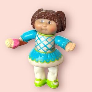 VTG Cabbage Patch Kids Doll 1984 PVC Girl 3.5” Figure Ice Cream Brown Pigtails